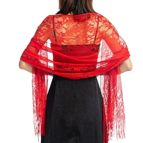 Yanyanz Summer Shawl, Women's Shawl Lace Shawl Bride's Bridesmaid Evening Dress Cheongsam Shawl Party Dinner Hollowed Out Lace Shawl, shawls Red One Size