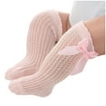 thumbnail image 1 of Yanyanz Toddler Socks, Socks Long Children Socks Mesh Stripe Socks Baby Bowknot Socks, Socks Pink M, 1 of 5