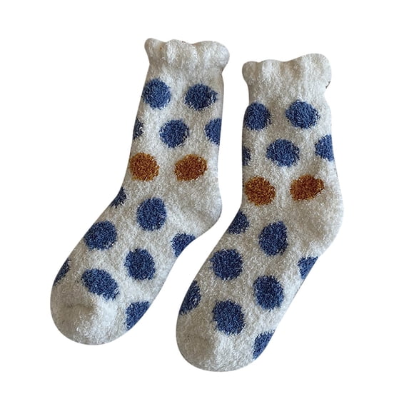 Yanyanz Toddler Socks, Womens Winter Dots Print Socks Autumn And Winter Mid Tube Socks Coral Thickened Warm Stockings, Socks Blue One Size