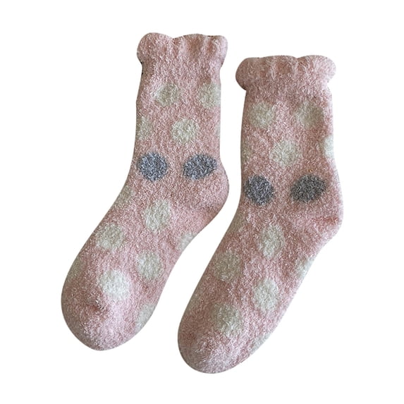 Yanyanz Toddler Socks, Womens Winter Dots Print Socks Autumn And Winter Mid Tube Socks Coral Thickened Warm Stockings, Socks Pink One Size