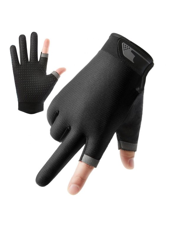 Winter Gloves,Fishing Gloves Breathable Non Slip Half Finger/2 Finger Cut Sun Gloves Wicking Wear Fishing Gear Gloves for Cycling Surfing Hiking Women Gloves for Cold Weather Clearance Black