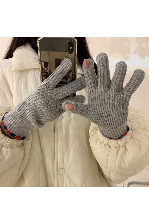 Winter Gloves,Jelly Winter Bare Fingers Knitted Gloves Women'S Solid Color Screen Protector Warm Windproof Cycling Finger Thermal Gloves Women Gloves for Cold Weather Clearance Grey A