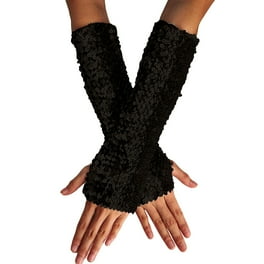 Rbaofujie Black Rhinestone Fingerless Fishing Net Gloves
