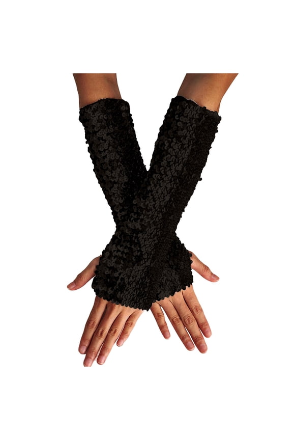 Winter Gloves,Stylish Glitter Gloves Sequin Long Gloves Fingerless Elastic Gloves Glitter Carnival Costumes for Women and Girls Thermal Gloves Compression Gloves Clearance Black One Size