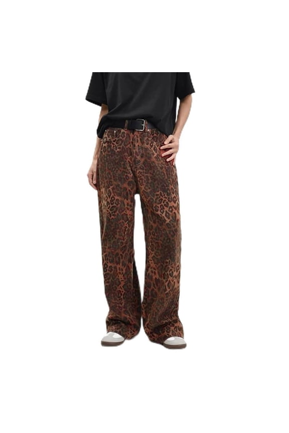 Women's Pants, Leopard Jeans for Women & Men Denim Pant Oversize Leg Large Trousers Street Wear Hip Hop Vintage Coton Casual Pant, Jeans for Women, Womens Jeans