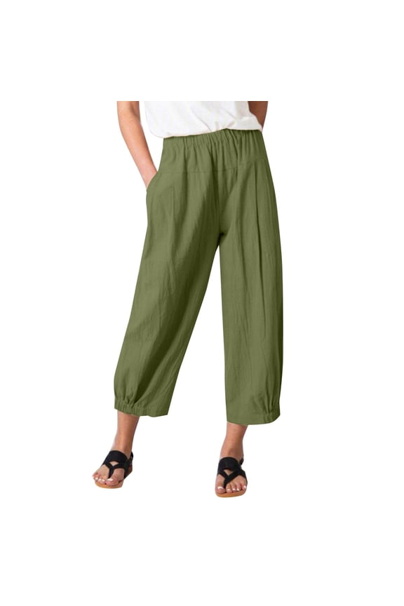Women's Pants, Women's Cropped Pants Solid Color Loose Fitting Harem Pants High Waist Cotton Linen Wide Leg Casual Cropped Pants, Womens Pants Casual, Wide Leg Pants for Women