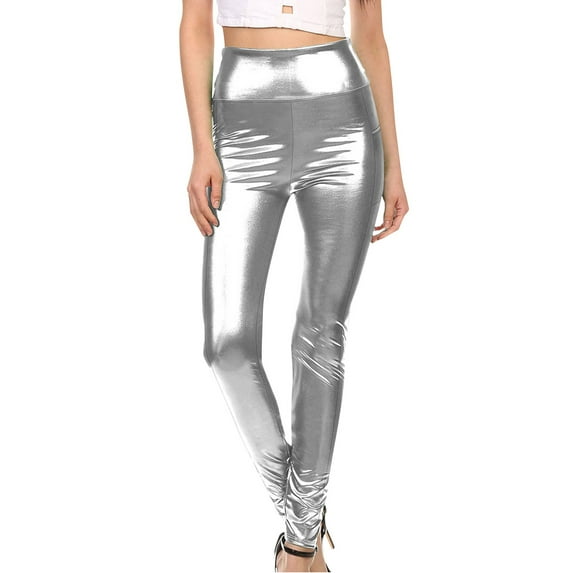 Yanyanz Women's Pants, Women's Metallic Leggings Shiny Trousers with High Waist Shiny Leggings In Look for Dance Costume with Pocket, Pants for Women, Women's Leather