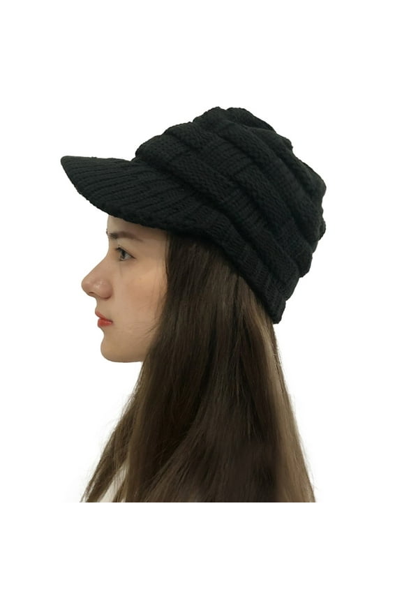 Womens Baseball Caps, Casual Plush Hats Knit Solid Crochet Women Stitching Baseball Caps, Baseball Caps Black One Size