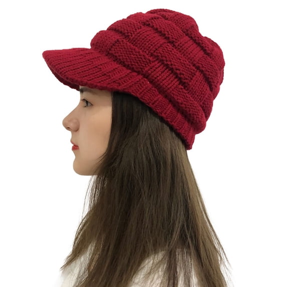 Yanyanz Womens Baseball Caps, Casual Plush Hats Knit Solid Crochet Women Stitching Baseball Caps, Baseball Caps Red One Size