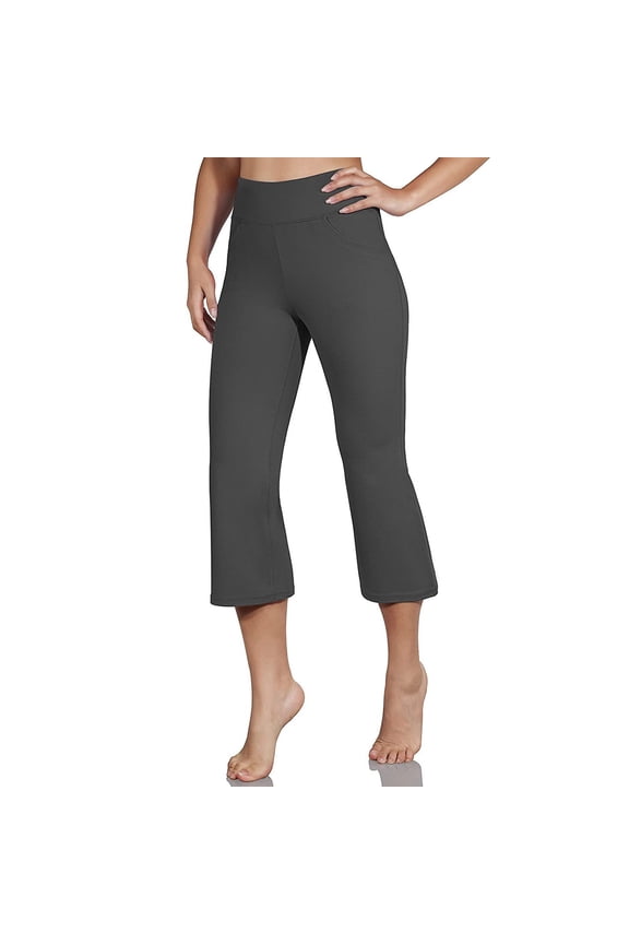 Yoga Pants Women,Women'S Color High Waist Pocket Sports Fitness Yoga Wide Leg Capris Pants Yoga Pants with Pockets for Women Pants for Women Trendy Clearance Dark Gray S