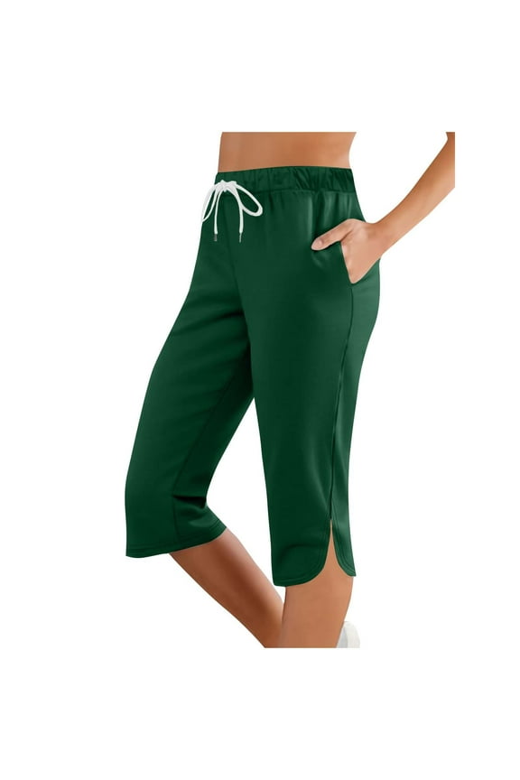 Yogalicious Leggings for Women, Capri Pants For Women High Waist With Pockets Tummy Capri Workout Yoga Pants Leggings Straight Leg Green M