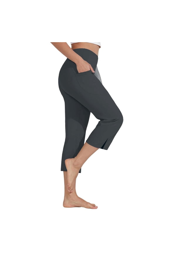 Yogalicious Leggings for Women, Women's Tight Casual Solid Color Seven Part Split Yoga Pants Dark Gray 3XL