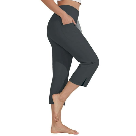 Yanyanz Yogalicious Leggings for Women, Women's Tight Casual Solid Color Seven Part Split Yoga Pants Dark Gray M