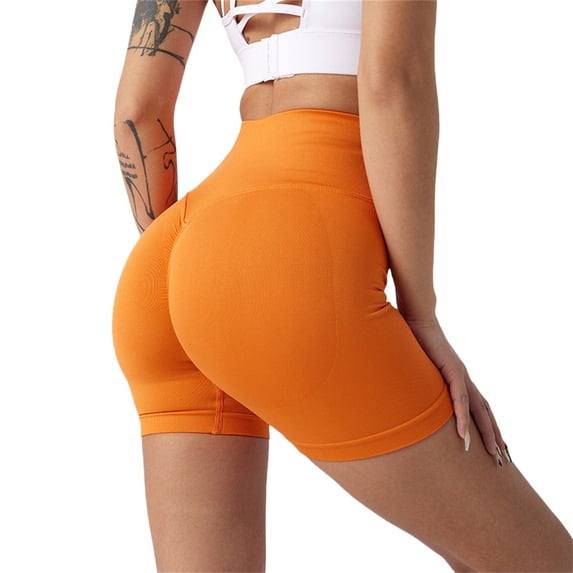 Yanyanz Yogalicious Leggings for Women, Womens Yoga Shorts Workout Butt Lifting Shorts For Women High Waisted Gym Yoga Booty Shorts Orange L