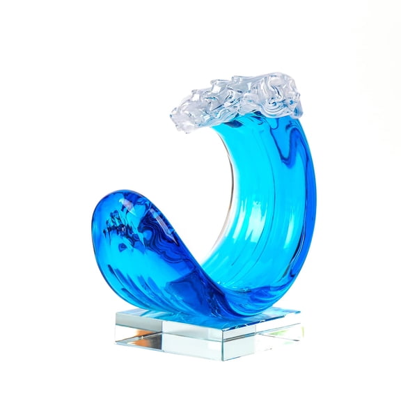 Yao Yuan Hand-Blown Glass Wave Decor Murano-Style Glass Statue and Figurine