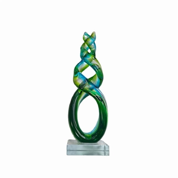 Yao Yuan Hand Blown Murano Glass Sculpture, Green and Blue Twisted Art Decor with Crystal Base, Home Decor, Outside Decor