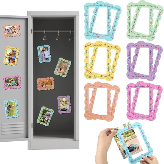 YaoShop 12 Pcs Magnetic Picture Frames for Locker Fridge with Motivational Quotes 4x6'', Reusable, Magnet Photo Frames for School Locker Accessories Refrigerator Decorations