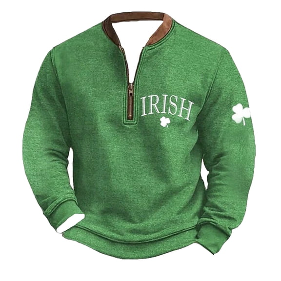 YaoYar Men's Round Neck Sweatshirt St. Patrick Print Half Zipper Pullover Long Sleeved Top Loose Fit Blouses