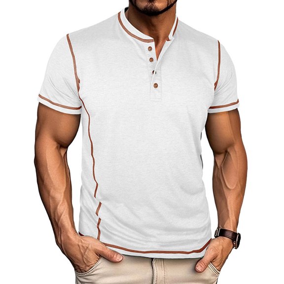 YaoYar Mens Button Down Short Sleeve Shirt Collared Shirt Color Block Casual Button Patchwork Pullover T Shirt Summer Casual Short Sleeve