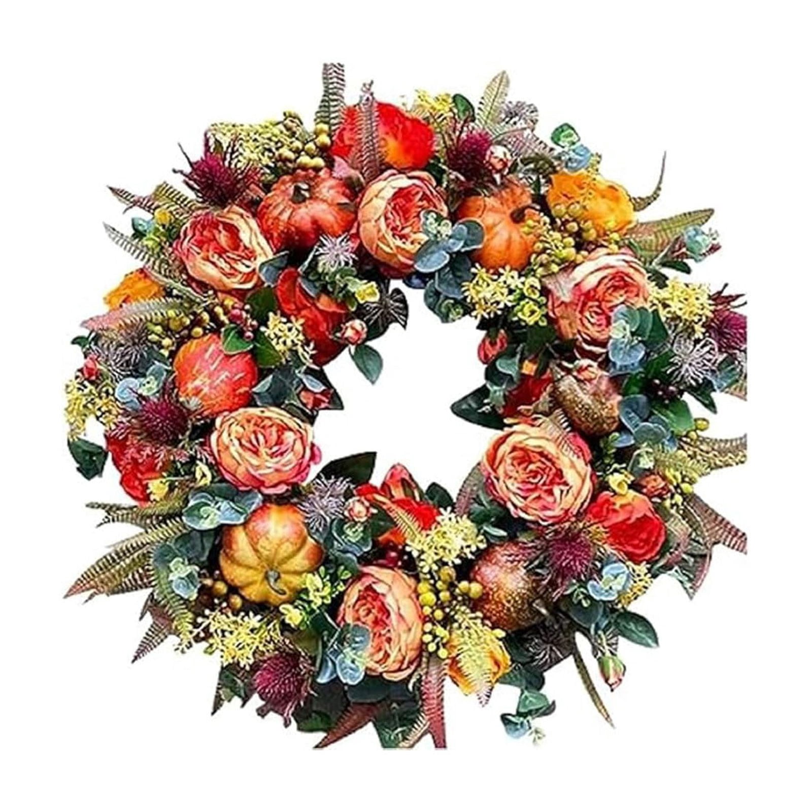 YaoZQ 18-Inch Fall Wreath For Front Door. An Artificial Autumn Wreath ...