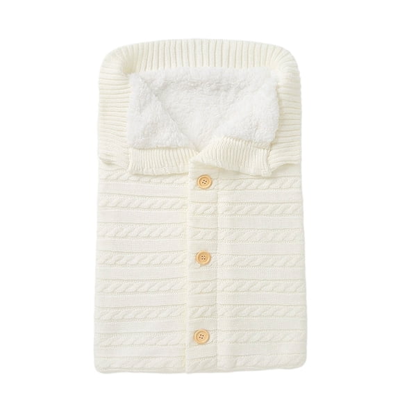 YaoZQ 1Pcs Plush Baby Bunting Bag,Knit & Fleece,White,24.4x15.3-Inch,for Winter Stroller and Car Seat-Newborn Sleep Sack-Baby Shower Gift