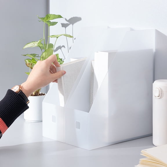 YaoZQ 2 pack Clear Magazine File Holder, Acrylic Vertical Document Organizer, Book Bin Storage Box for Office Desk & Home, 10.6" x 9.4"