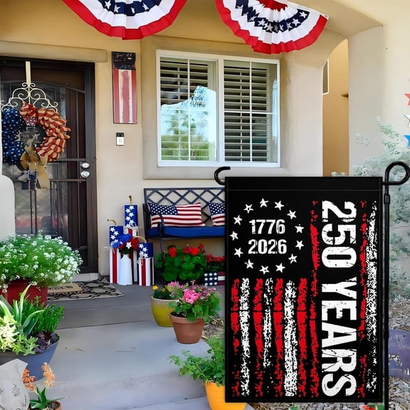 YaoZQ 250th Anniversary Garden Flag 1776-2026, 12x18 Double Sided America 250 Years Patriotic Yard Flag, Vintage Rustic Burlap Outdoor Decoration for Independence Day