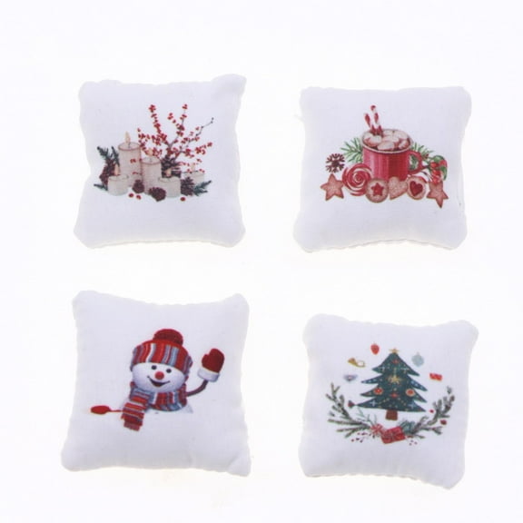 YaoZQ 4-Pack of Mini Christmas Pillows For Dollhouse. A Miniature Decorative Throw Pillow Ornament. A 1:12 Scale Christmas Accessory For Tiered Tray, Wreath & Farmhouse Decor.