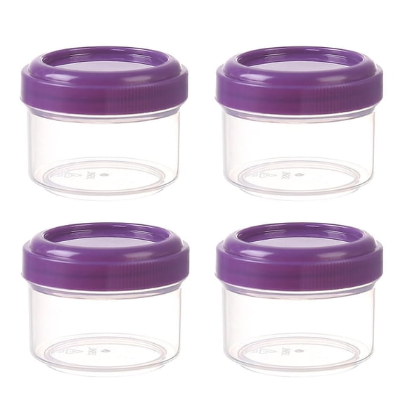 YaoZQ 4-Pack of Small 1oz Plastic Jars With Lids. Mini, Clear & Refillable Round Containers For Travel & Crafts. A Leakproof Food Storage Jar For Spices, Slime & Creams.