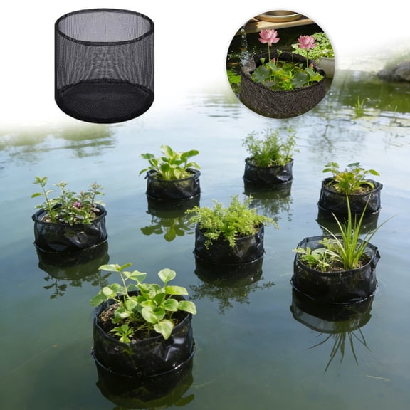 YaoZQ 4 Pack Square Aquatic Plant Pots Mesh Net Baskets for Pond Water Hyacinth Lily Hydroponic Planter Floating Garden Supplies Black 7 Inch