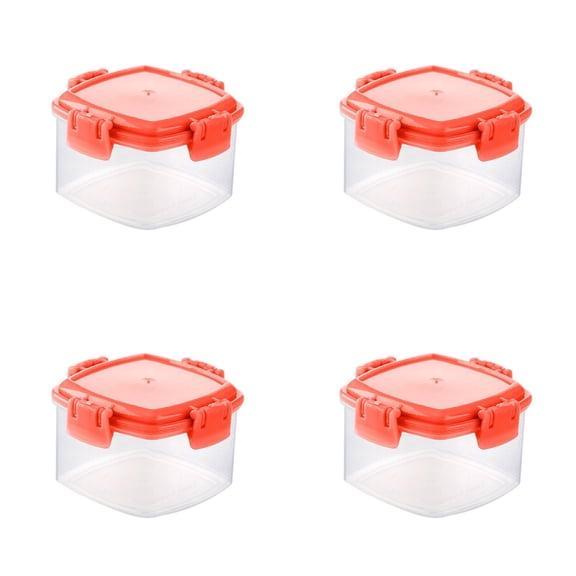 YaoZQ 4pcs Mini Square Plastic Containers for Meal Prep, Airtight Small Food Storage Box for Snacks and Sauces, Portable Travel Jars, Red