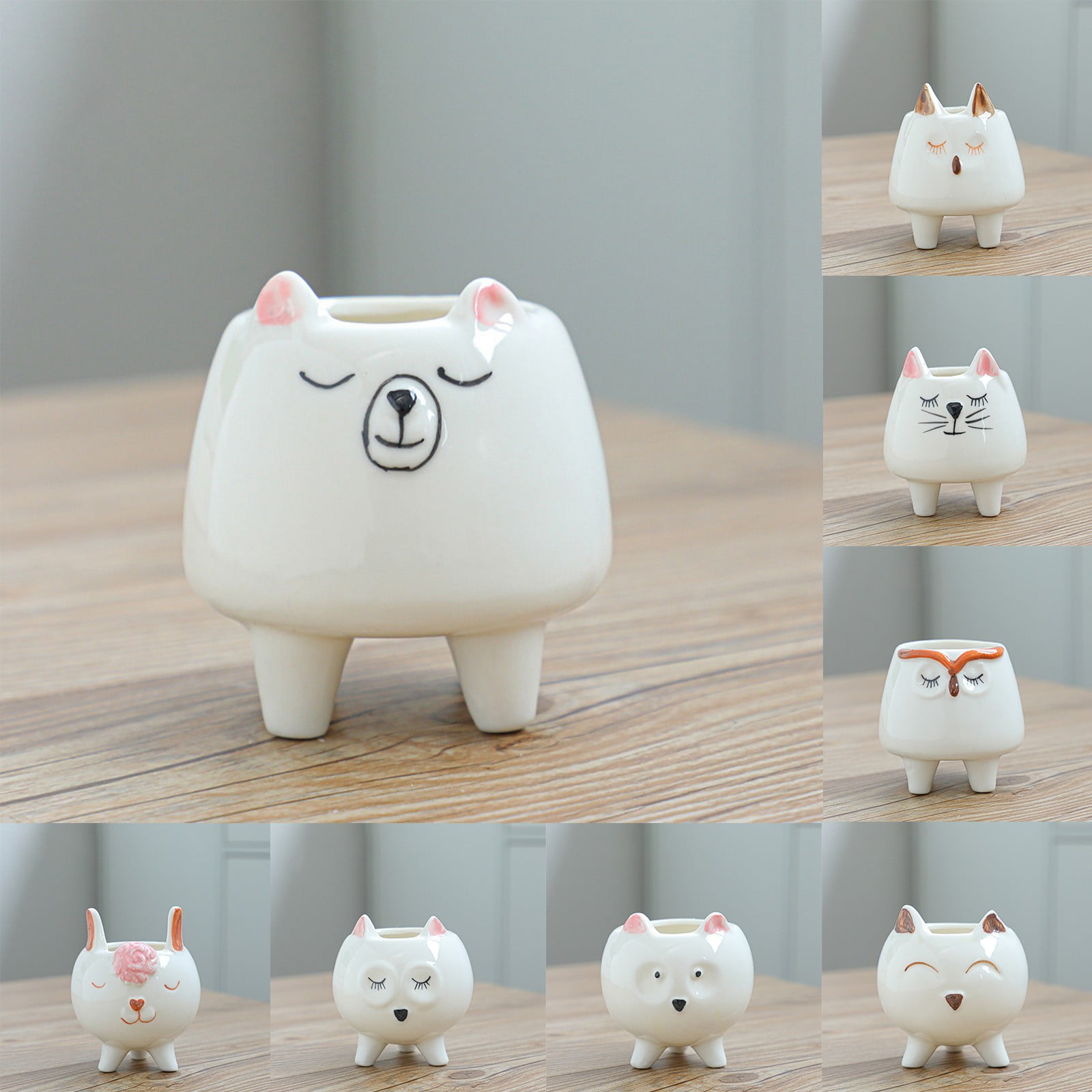 Curated visual reference: Visual Reference: Yaozq 8 Pack Cute Animal Succulent Pots 3 Inch Ceramic