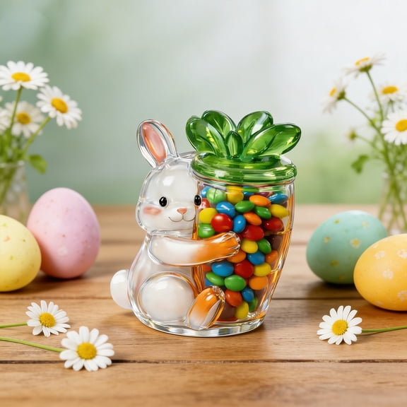 YaoZQ 8 inch Holiday Treat Container Clear Sweet Jar, Easter Snack Storage Bin with Lids for Chocolate Candy, Decorative Kitchen Countertop Organizer