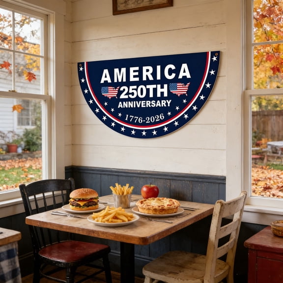 YaoZQ 250 Merchandise, 1 pack USA 250th Anniversary Bunting Flag 1776-2026 Patriotic Fan Banners America Semiquincentennial Independence Day Decor Blue 35 inch
