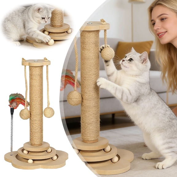 YaoZQ Cat Scratching Post with Natural Sisal | Sturdy Cat Scratcher for Indoor Cats | with Scratching Posts Play Platform & | Easy Assembly Cat Play Post | Space Saving