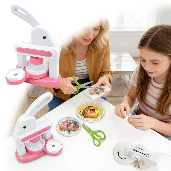 YaoZQ DIY Button Maker Machine, 7.9 in Mini Badge Punch Press Kit for Kids Crafts, Manual Pin Backing Badge Making Tool for Family Activity