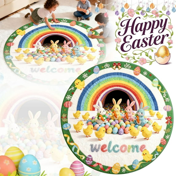 YaoZQ Decorative Round Easter Carpet 24 inch Soft Absorbent Bunny Mat Holiday Welcome Rug for Bathroom Kitchen Laundry Room
