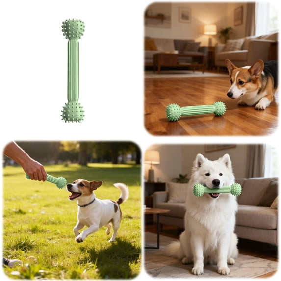 YaoZQ Durable Dog Toys for Boredom, Rubber Puppy Teething Chew Toy with Spikes, Teeth Cleaning Interactive Training Aid, 5.5 inch, Green