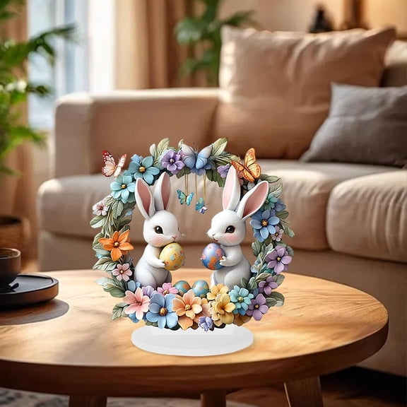 YaoZQ Easter Decorations, Modern Farmhouse Bunny Silhouette 2D Acrylic Shadow Figure for Easter Garden Indoor Art Photography Prop Style F 8 inch Black