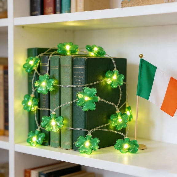 YaoZQ Easter Lights, 20 Ft St Patricks Day Decoration Lights 40 LED Green 3D Shamrock String Light Extra Long for Outdoor Garden Yard Style D