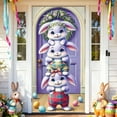 thumbnail image 1 of YaoZQ Easter Rabbit Door Banner, Cute Bunny Trio Stack on Purple Background with Wreath, Spring Party Front Door Decoration, Purple, 35 x 71 in, 1 of 7