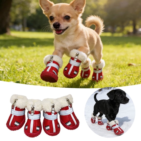 YaoZQ Extra Small Dog Snow Boots, 1.5 in Width Red Winter Paw Protector Shoes, Waterproof Non- Rubber Sole Booties for Chihuahua Red1