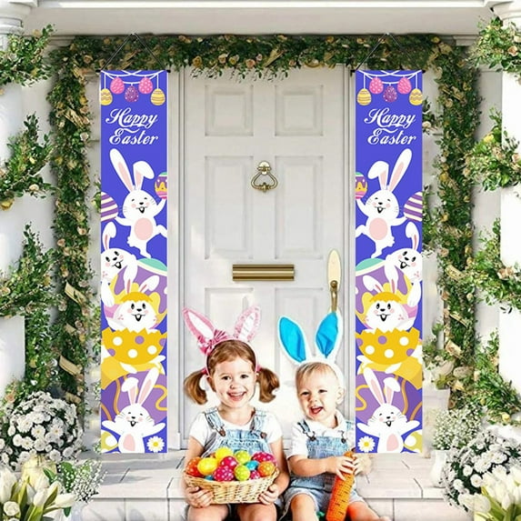 YaoZQ Festive Easter Egg Outdoor Door Sign, 1 Pack, Weatherproof Hanging Couplets for Holiday, Vertical Front Porch Decor, Spring Celebration Party Background, 11.8 x 70.9 Inch