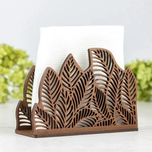 YaoZQ Floral Wooden Napkin Holder, Farmhouse Style Boxwood Tissue Stand 1 Pack, Kitchen Desktop Ornament Display, Dining Table Living Room Decor Brown 7.1x5.9 Inch