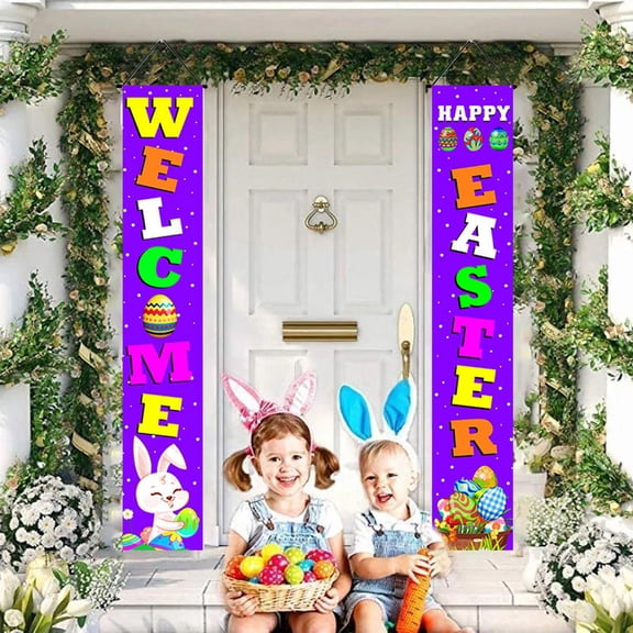 YaoZQ Happy Easter Porch Sign Hanging Banner, 1 Pack, Vertical Welcome Flag for Front Door, Outdoor Spring Festival Party Decoration, Farmhouse Home Yard Wall Decor, 11.8 x 70.9 Inch
