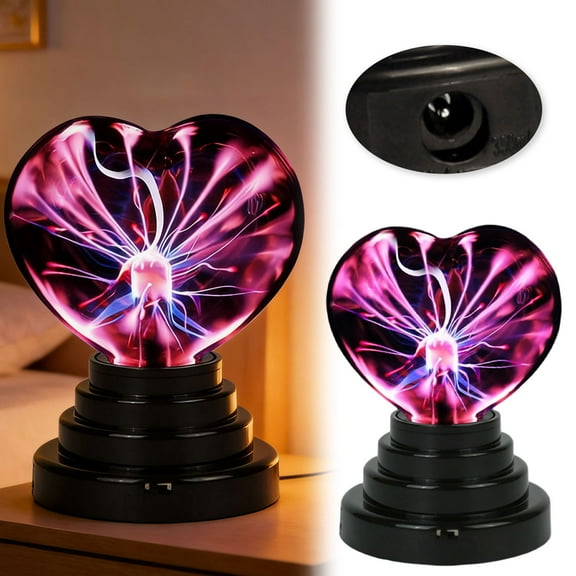 YaoZQ Heart Shaped Plasma Ball Lamp Sound Sensitive Magic Electric Nebula Sphere ABS Science Educational Toy Night Light for Kids Bedroom Party Gift Black 3.94x5.71 inch