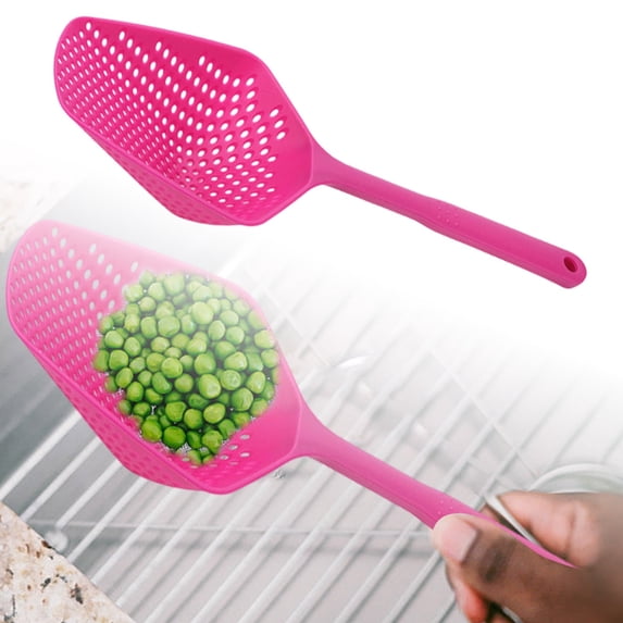 YaoZQ Hot Pink Slotted Skimmer Spoon Large Colander Ladle with Handle Ice Shovel Kitchen Draining Tool for Noodle Dumpling 13.6 inch