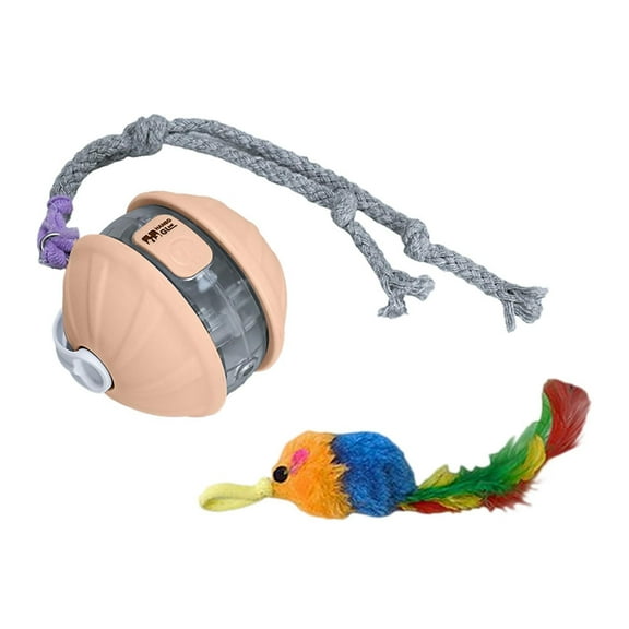 YaoZQ Intelligent Cat Hunting Toy, Beige Automatic Dragging Tail Ball, Smart Self-Rolling Squeaky Prey Simulator with Sleep Mode, 2.44 inch