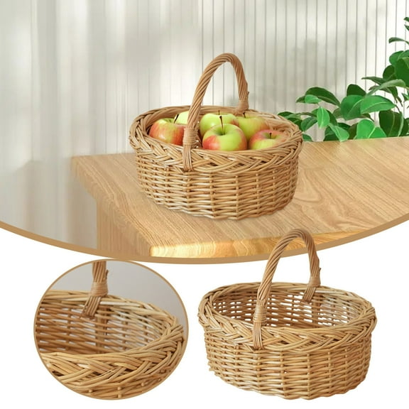 YaoZQ Khaki Wood Woven Storage Basket with Handle Small Portable Gathering Pail for Wedding Flower Girl Garden Harvest 9x5 inch