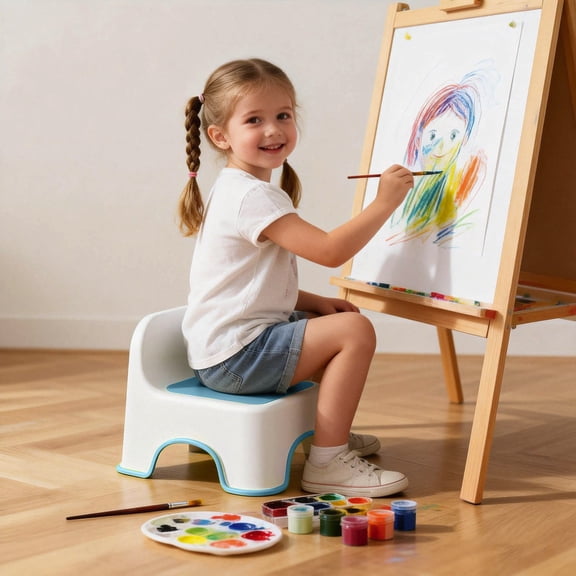 YaoZQ Kids Step Stool with Backrest, Non-Slip Plastic Toddler Chair for Bathroom Kitchen, Portable Small Footstool for Shoe Changing, Blue